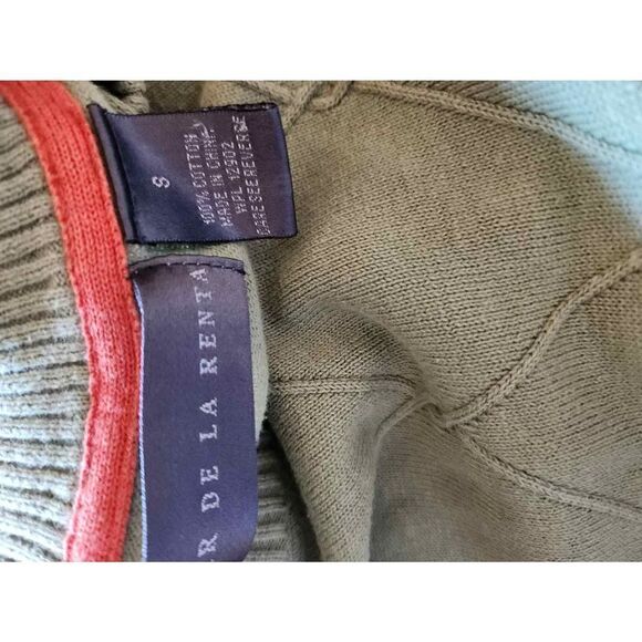 Oscar De La Renta women's Small argyle textured sage green sweater cotton - Picture 5 of 7